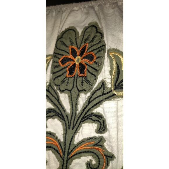 Democracy Peasant Top Sz L Boho Gypsy Off White Beige Flutter Sleeve Runs Small - Picture 7 of 16